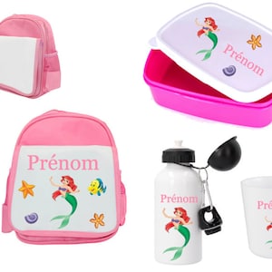 Ensemble rentrée cartable SIRENE  , gourde, gobelet, boite à goûter personnalisés à choisir