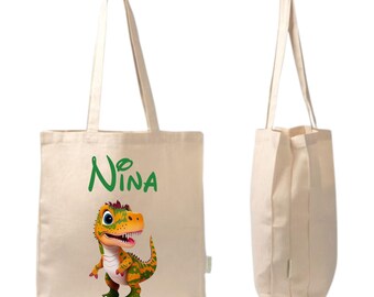 personalized dinosaur cotton tote bag for children