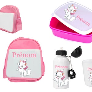 Ensemble rentrée cartable MARIE , gourde, gobelet, boite à goûter personnalisés à choisir
