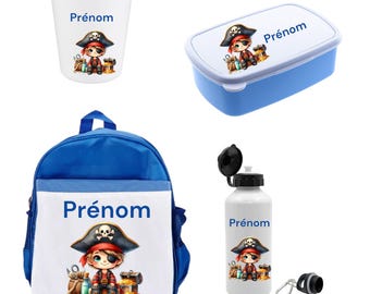 Pirate back-to-school set, bag, water bottle, cup, personalized snack box