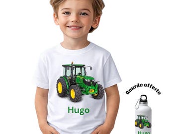 T-shirt enfant personnalisé + gourde offert tracteur plusieurs coloris