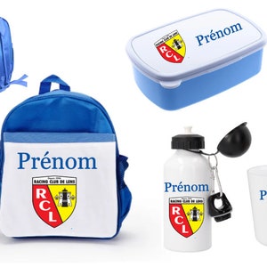 Ensemble rentrée cartable RCL, gourde, gobelet, boite à goûter personnalisés à choisir