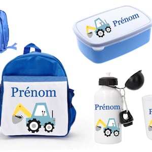 Ensemble rentrée cartable TRACTEUR  , gourde, gobelet, boite à goûter personnalisés à choisir