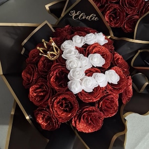 Strauß mit 12 oder 20 personalisierten ewigen Rosen zum Valentinstag, Geburtstag, Muttertag oder Großmuttertag