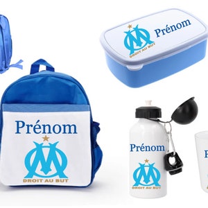 Ensemble rentrée cartable OM , gourde, gobelet, boite à goûter personnalisés à choisir parmi les options