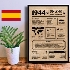 Póster de Cumpleaños de 1944 | Periódico  / Cartel en español | Descarga Instantánea | Regalo de Aniversario | Año de Nacimiento