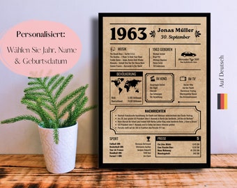 Custom German Birthday Poster | Personalized Birthday Card | Vintage Birthday Newspaper | Anniversary Gift | Digital File (DIN A3/A4)