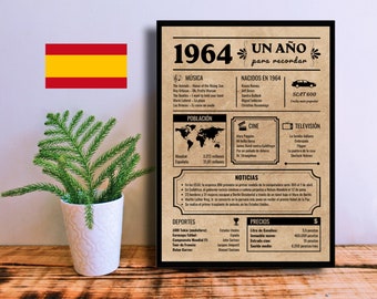 Spanish Birthday Poster 1964 | Printable Newspaper / Sign | Instant Download | Anniversary Gift | Born in 1964