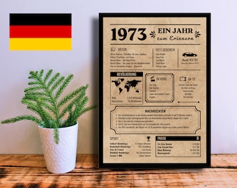 German Birthday Poster 1973 | 50th Anniversary Gift | Birthday Gift 50 years | Born in 1973 | Printable Newspaper / Sign | Instant Download