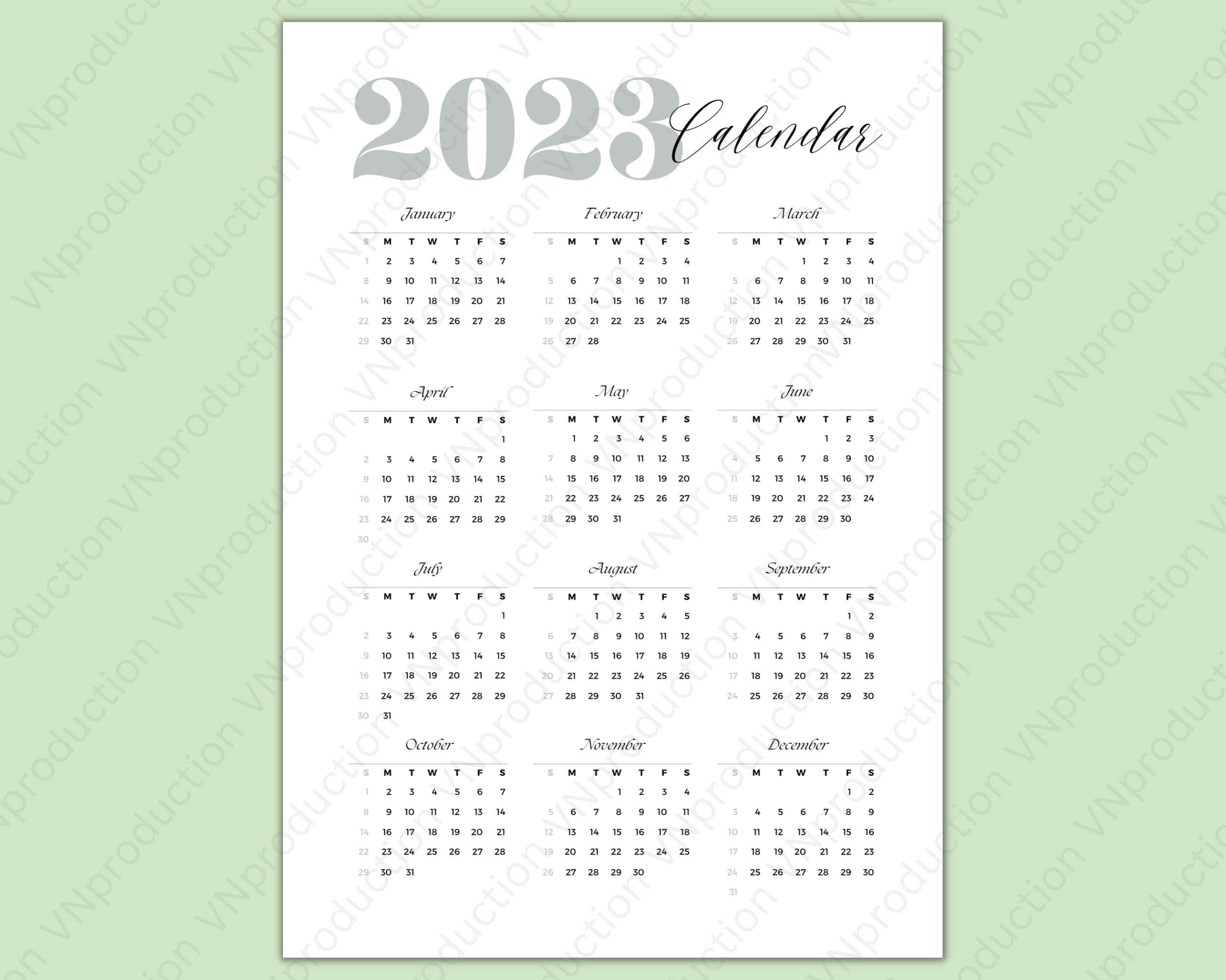 2023 Calendar Simple Digital Calendar of 2023 Digital - Etsy