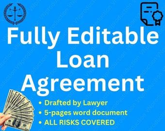 Editable Loan Agreement, Microsoft WORD, Dept Contract, borrower and lender contract, fully customisable printable digital download document