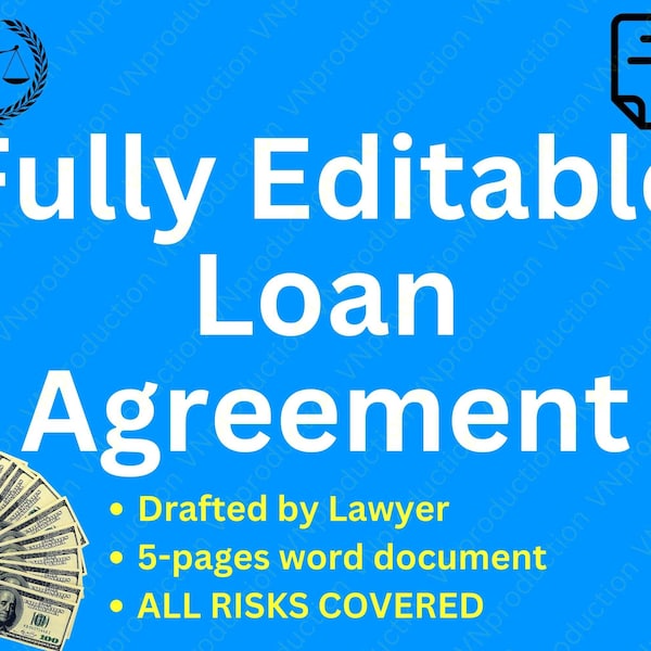 Editable Loan Agreement, Microsoft WORD, Dept Contract, borrower and lender contract, fully customisable printable digital download document