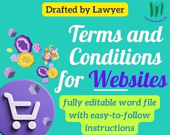 WEBSITE Terms and Conditions ~ Online Terms & Conditions Template, Fully Editable Word Documents, Drafted by Lawyer for websites, IN ENGLISH