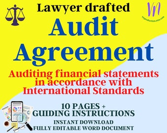 Auditing Services Agreement, Audit Contract, A4, printable digital document, Fully Customizable Word Document in English