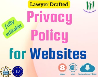 fully editable privacy policy for websites, instant digital download, easy-to-use word document in english