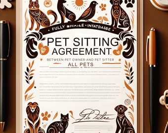 Pet Sitting Contract between pet Owner and pet Sitter, ALL PETS, drafted by Lawyer, fully editable and instantly downloadable WORD document
