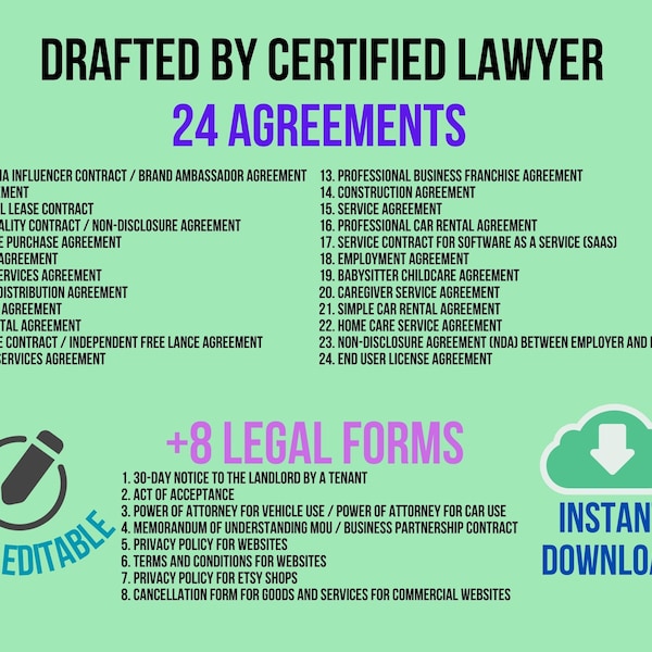 Grand Legal Bundle, Fully Editable Agreement Contract Templates and Legal Forms, DIGITAL DOWNLOAD word documents