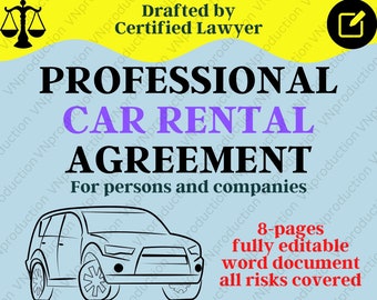 car rental contract template, fully editable and written by certified lawyer, car rental agreement form, auto rental vehicle rental contract