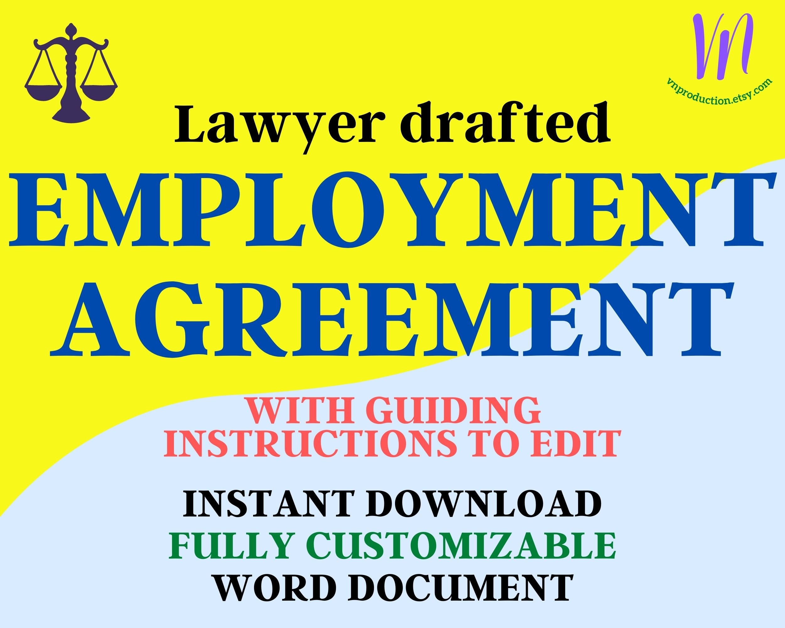 Fully Editable Employment Agreement, Job Occupation Contract, Word Document, Easytoedit Word