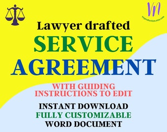 editable service contract, customizable service agreement, contractor agreement, word document, digital download microsoft office word