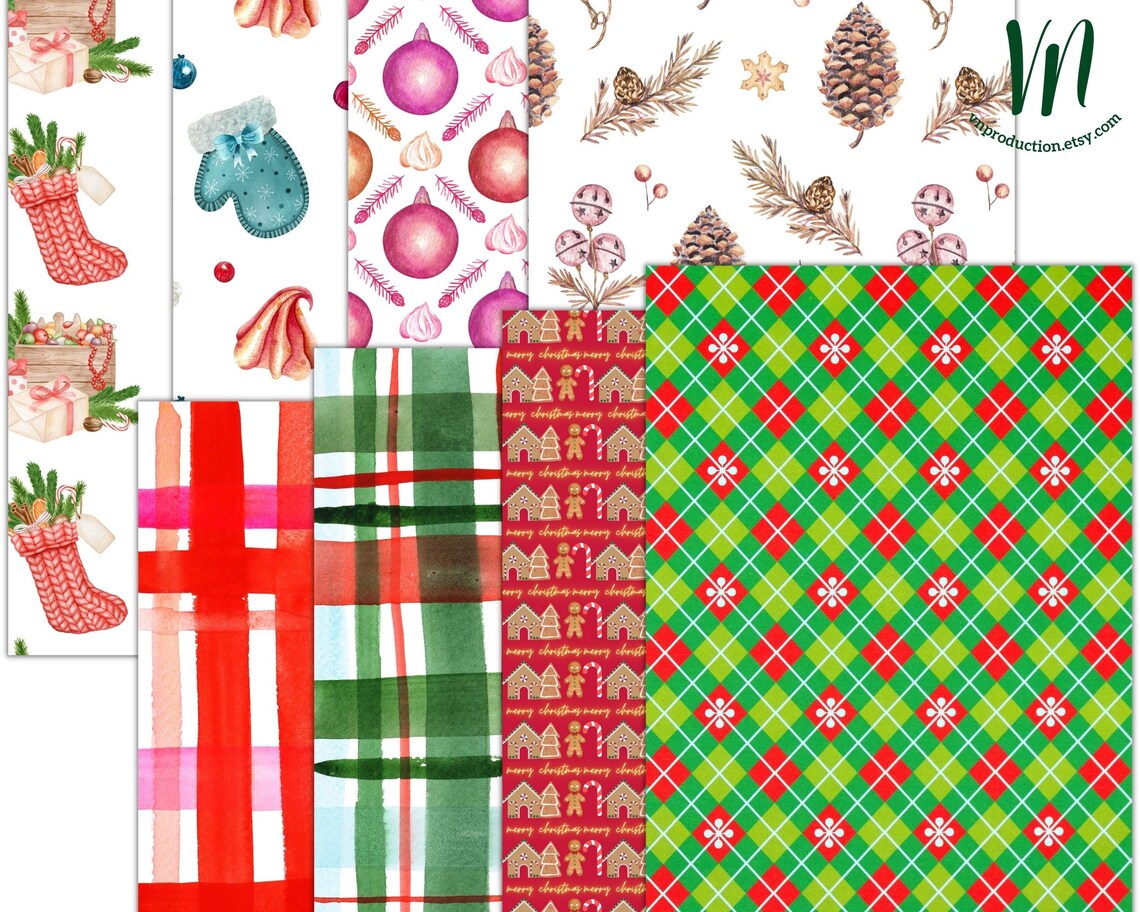 100 Digital Gift Wrap Papers for Personal & Commercial Use, Christmas