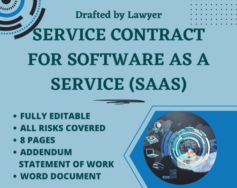 Service Contract for Software as a Service (SAAS), Fully Editable and Instant Digital Download Service Agreement Word Document