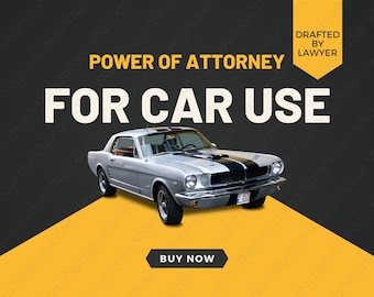 Power of Attorney for Vehicle Use, Power of Attorney for Car use, Instantly Downloadable and Fully Editable Microsoft Word Document