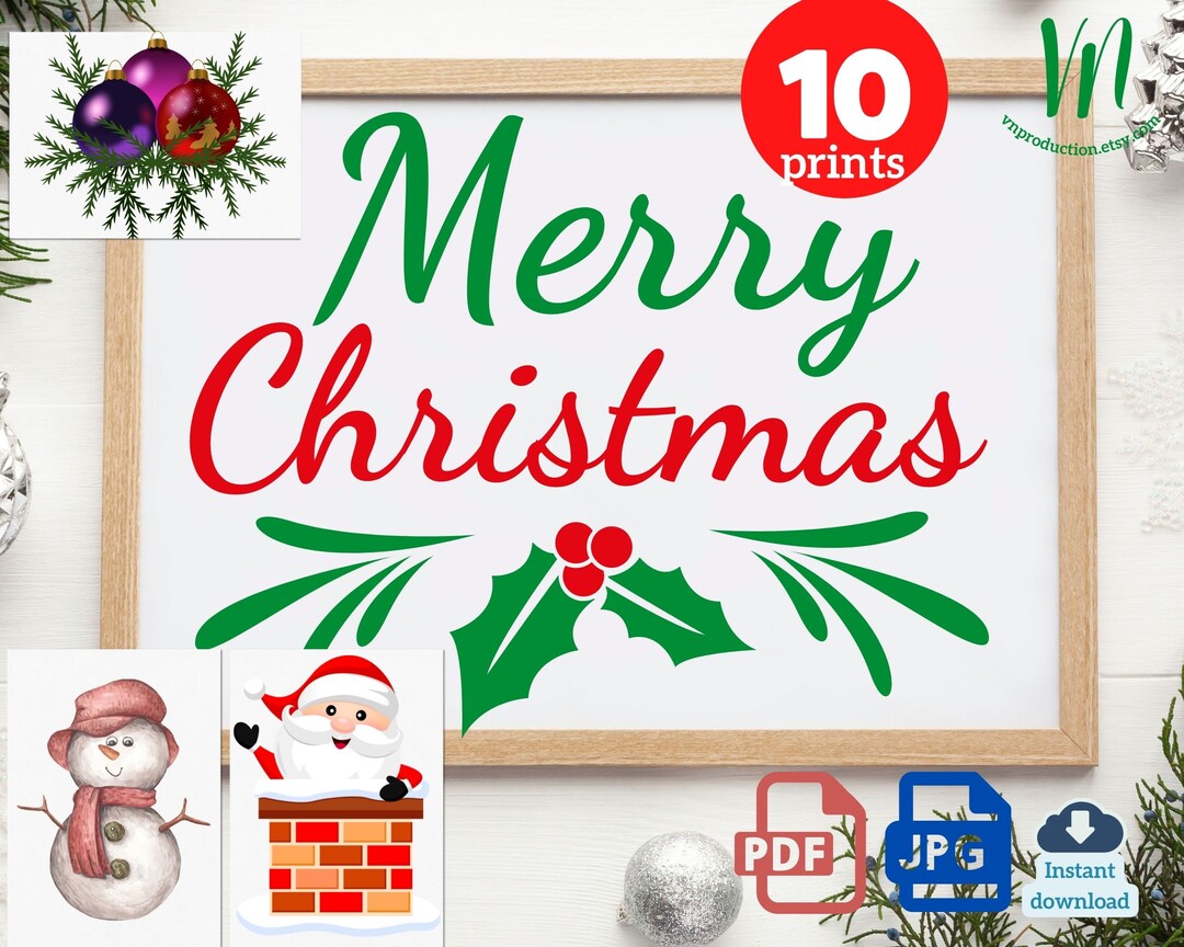 CHRISTMAS PRINTABLES Set of 10 MERRY Christmas Santa Claus - Etsy