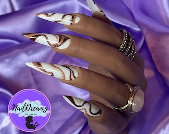 Chocolate Swirls Fall Press On Nails | Glue On Custom Nails