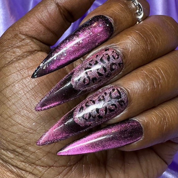 Cats Eye Cheetah Print Press On Nails