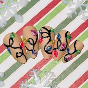 Christmas Light Press On Nails: Sparkly Holiday Glam