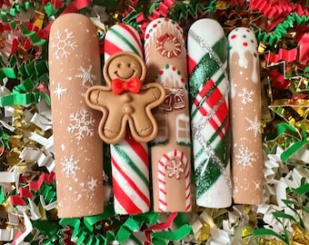 Festive Christmas Gingerbread Man Press On Nails - Great Gift Idea