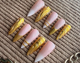 Gold Chrome French Tip Press On Nails