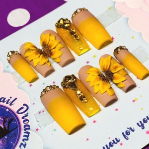 Yellow Sunflower Press On Nails: Customizable Gel Nail Set