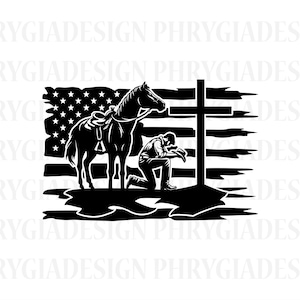 US Cowboy Kneeling At Cross Svg , Cowboy Svg , Kneeling Svg , Kneeling Praying , Kneeling Cowboy Svg , Rodeo Boy Svg , Western Cowboy Svg