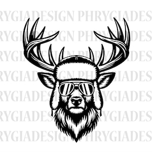 SVG de Cabeça de Veado, Silhueta de Cabeça de Veado, Veado com Chapéu de Caçador, SVG de Veado Caçando, SVG de Cabeça de Veado Macho, Design de Caçador de Veados, Arquivo de Corte Vetorial de Veado
