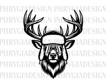 Hirschkopf svg, Hirschkopfsilhouette, Hirsch mit Trapperhut, Jagdhirsch svg, Buckkopf svg, Deer Hunter Design, Hirsch Vektorschnitt-Datei