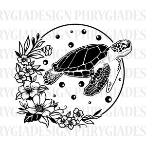 Floral Turtle Svg , Sea Turtle Svg , Turtle Svg , Flower Turtle Svg , Turtle With Flower Frame Svg , Beach Turtle Svg , Ocean Animal Svg