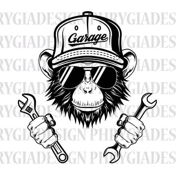 Monkey Mechanic Svg Png , Monkey Svg , Wrenches Svg , Tools Svg , Repair Svg , Digital Download , Instant Download