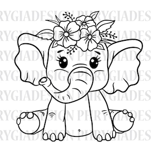 Baby Elephant Svg , Cute Elephant Svg , Elephant Baby Shower , Floral Elephant Svg , Kawaii Animal , Elephant Clipart , Digital Download