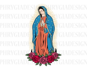 Roos met de Maagd Maria Svg, moeder van Jezus Svg, huis van de Maagd Maria Svg, Virgen De Guadalupe Svg, digitale download