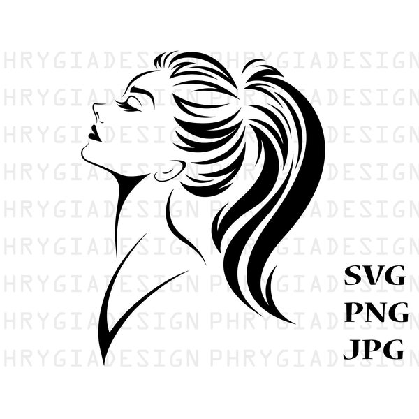 Beautiful Woman Svg Png , Woman Silhouette Svg , Woman Face Svg , Hair Svg , Face Svg , Girl Svg , Digital Download , Instant Download