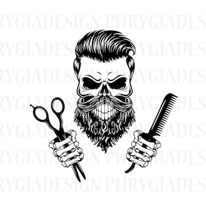 Barber Skull Svg , Barber Shirt Svg , Barber Clipart , Barber Sublimation , Barber Png , Skull Png , Digital Download , Instant Download