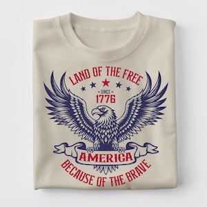 Land Of The Free Because Of The Brave Svg , 4th Of July Svg , American Eagle Shirt Design , Patriotic Svg , Independence Day Svg