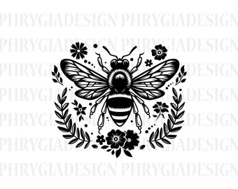 Abeja floral Svg, Abeja de flores Svg, Abeja melífera Svg, Camiseta de abeja Svg, Abeja Svg, Abeja y flores Svg, Flores Svg, Camiseta de abeja floral Svg