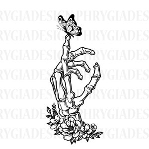 Floral Skeleton Hand With Butterfly Svg , Skeleton Hand Svg , Skeleton Hand With Flowers Svg , Butterfly Svg , Floral Svg , Floral Hand Png