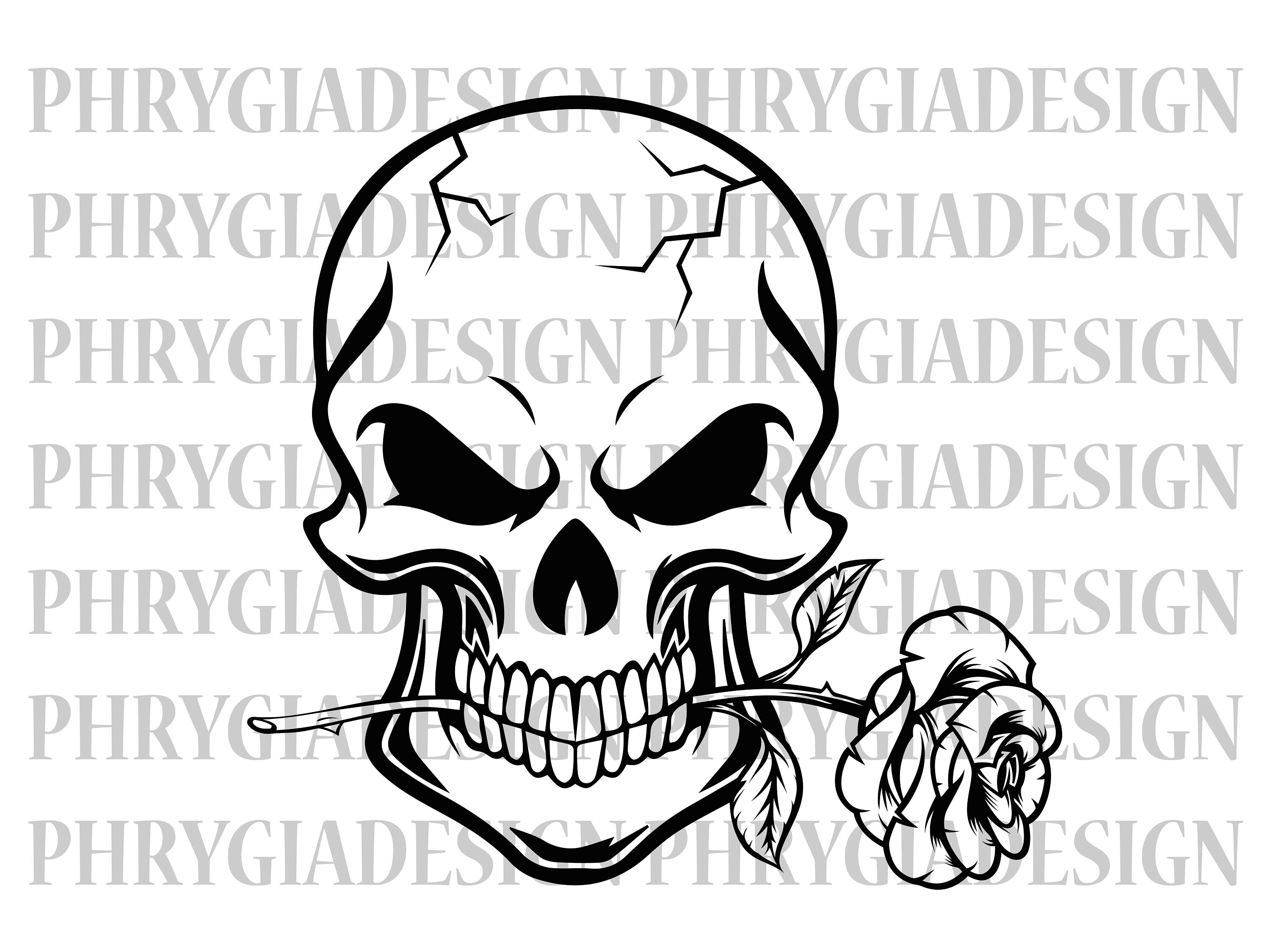 Skull Rose Svg , Skull Biting Rose SVG , Skull T-shirt , Rose Svg