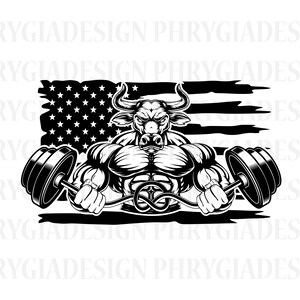 Bull Bodybuilder Svg Png , Us Flag Svg , Muscle Man Svg , Gym Svg , Biceps Svg , Bodybuilding Clipart , Bodybuilder Shirt , Weight Lifter