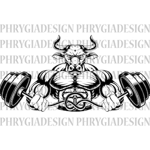 Bull Bodybuilder Svg Png , Muscle Man Svg , Gym Svg , Biceps Svg , Bodybuilding Clipart , Bodybuilder Shirt , Weight Lifter