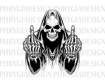 Grim Reaper Middle Finger Svg Png , Grim Reaper Svg , Death Svg , Skeleton Svg , Horror T-Shirt , Halloween Svg , Instant Download